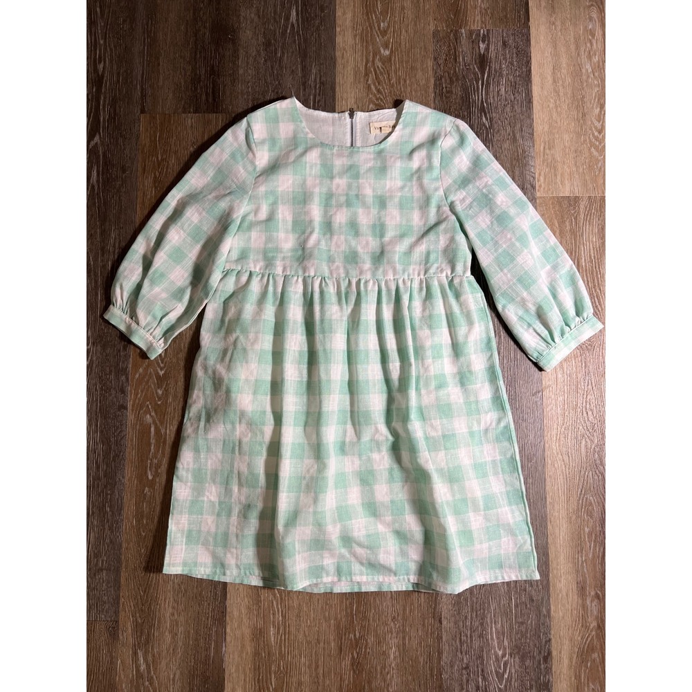 Vanilla Bay Mint Green Gingham‎ Babydoll Dress 3/4 Sleeve Size Medium